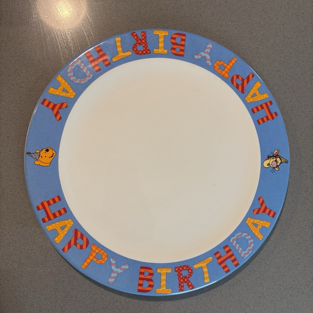 Disney‎ Winnie The Pooh and Tigger 12" Ceramic Happy Birthday Cake Plate Y2K